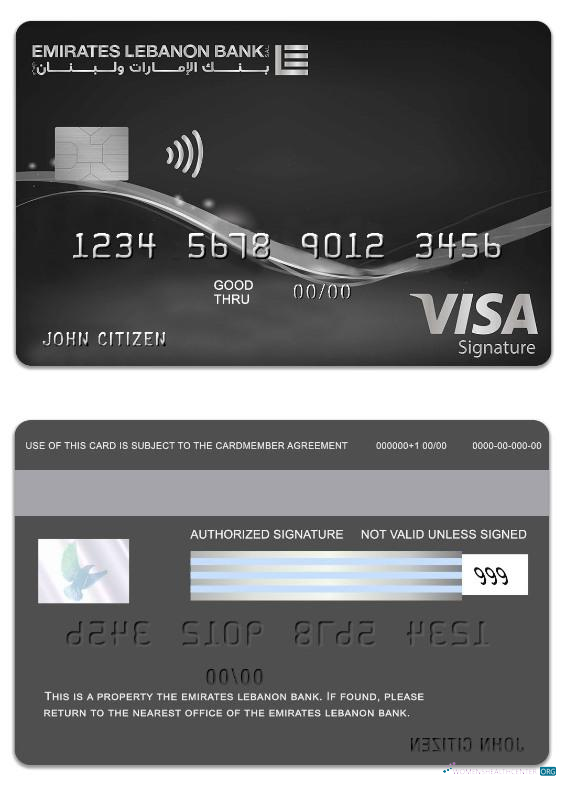 Download Lebanon Emirates Lebanon Bank visa signature charge card Photoshop template